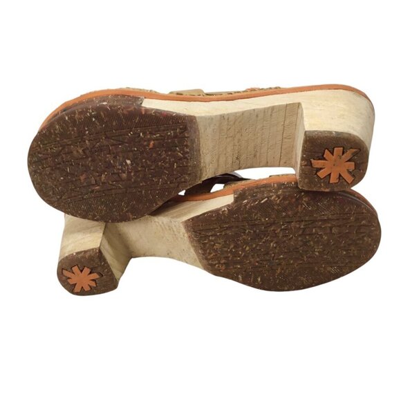 The Art Company Platform Sandals Golden Yellow Leather Wooden Heels Size 39 / 8 - Picture 12 of 12